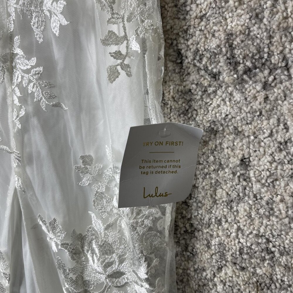 Lulus Wedding Dress Womens Large White Lace Maxi Gown Bridal Corset Back Train - Picture 4 of 13